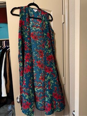 LuLaRoe Joy Floral Long Duster Vest Small Teal Red